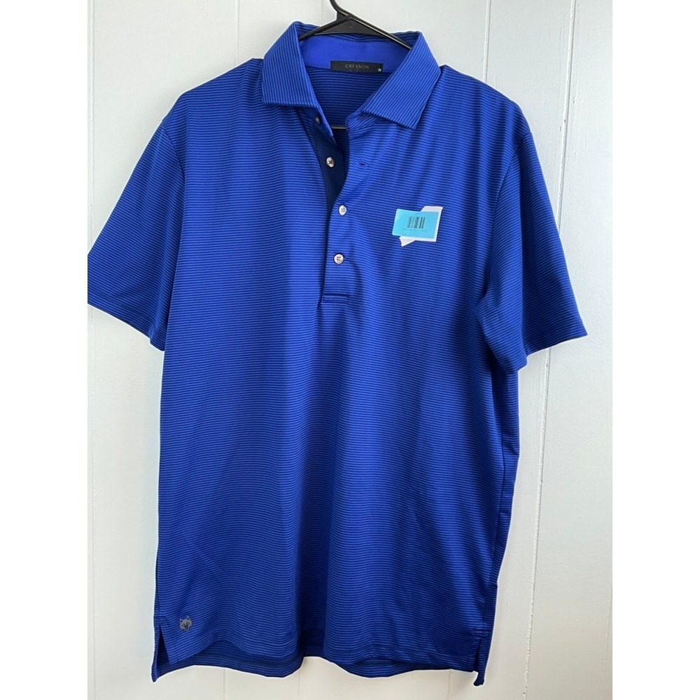 Greyson Mens Blue Striped Short Sleeve Performance Golf Polo‎ Shirt Size M
